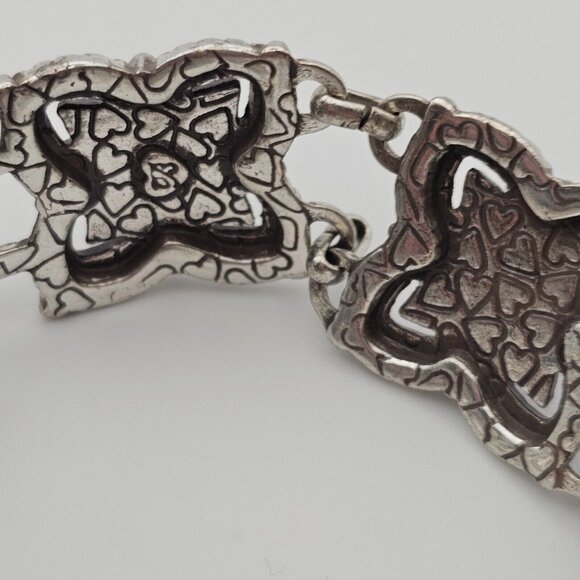 Brighton 7" Chunky Bracelet Medallion Panel Silver Tone Signed Vtg Raised Square - Picture 14 of 16